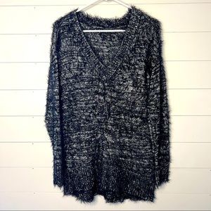 Rock & republic silver metallic black sweater Womens m medium v neck